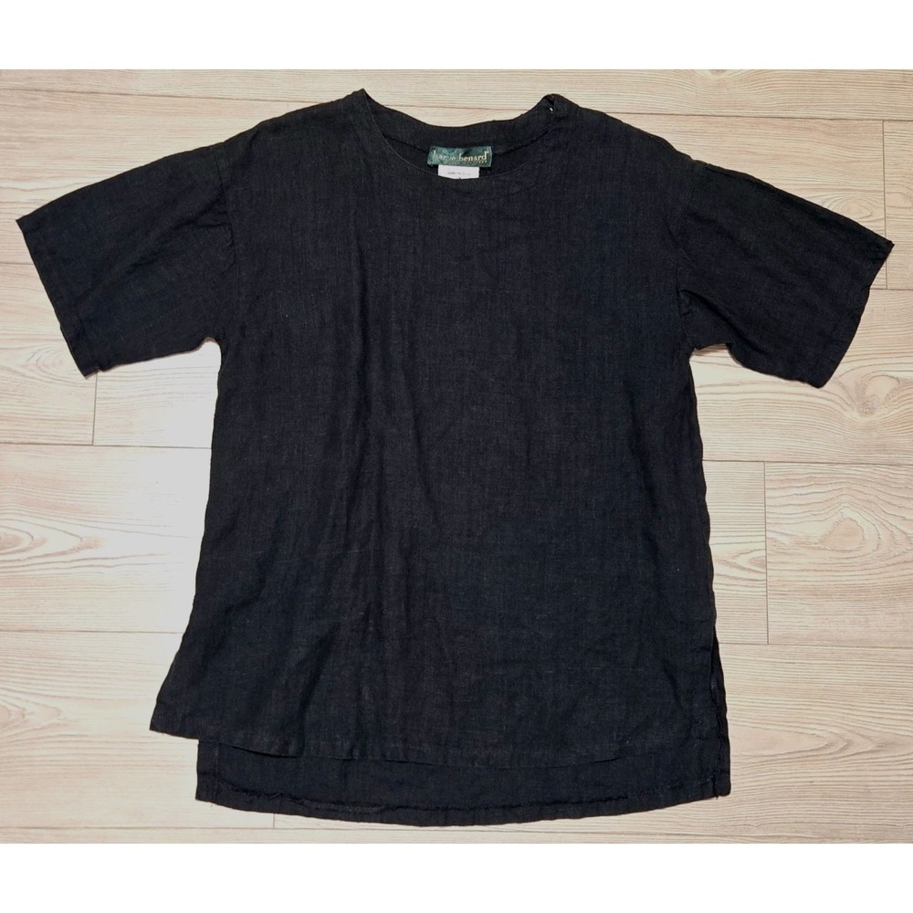 100% Linen Shirt Top Black Womens Large Harve Bernard Made In Ukraine Vtg